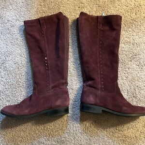 Women's Tall Suede Riding Boots - Burgundy 8 1/2 Wide